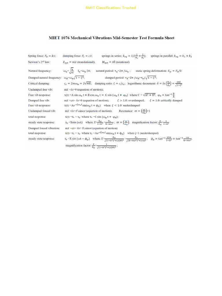 Mid-Semester Test Formula Sheet.doc | PDF