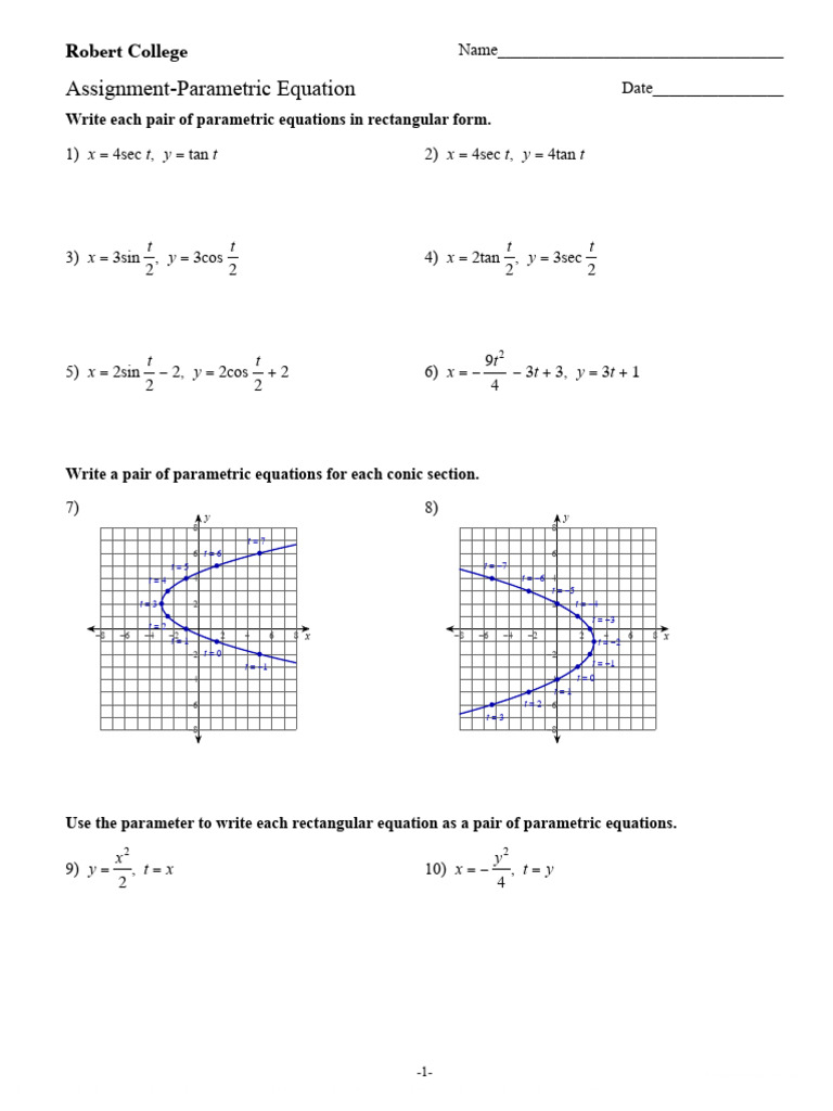 03_Parametric Equations and Graphs w_Key | PDF | Equations ...