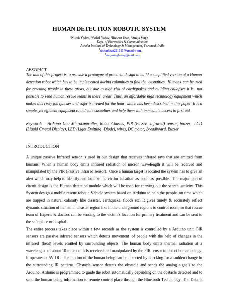 Human Detection Robotic System-1 | PDF | Light Emitting Diode | Arduino