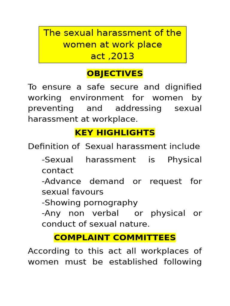 The Sexual Harassment of Women at Work Place | PDF
