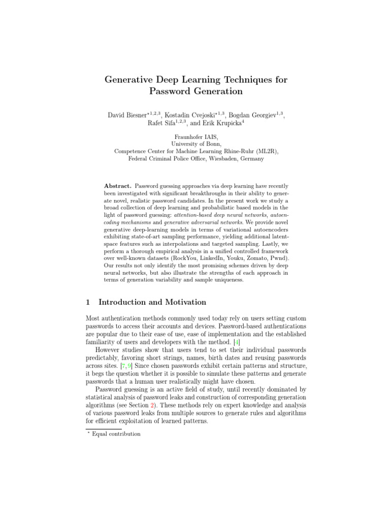 Generative Deep Learning Techniques for Password Generation | PDF ...