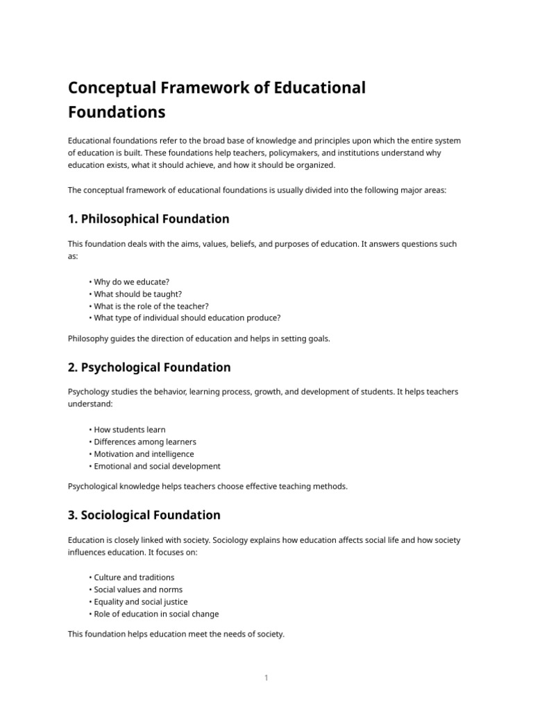 Educational Foundations Conceptual Framework and Philosophical ...