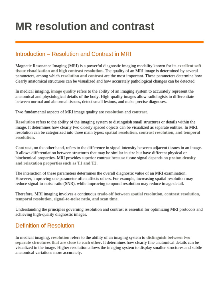 MRI Contrast and Resolution | PDF | Magnetic Resonance Imaging ...