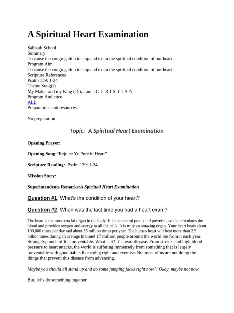 A Spiritual Heart Examination | PDF | Heart | Pulse
