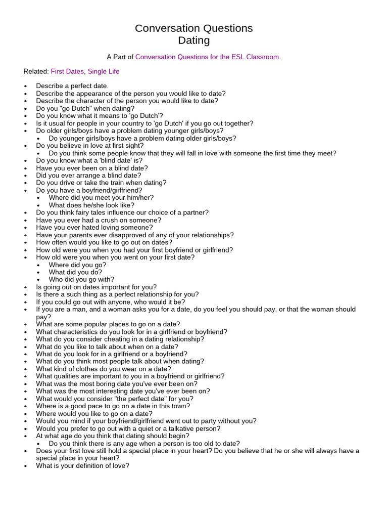 Conversation Questions | PDF | Girlfriend | Interpersonal Relationships