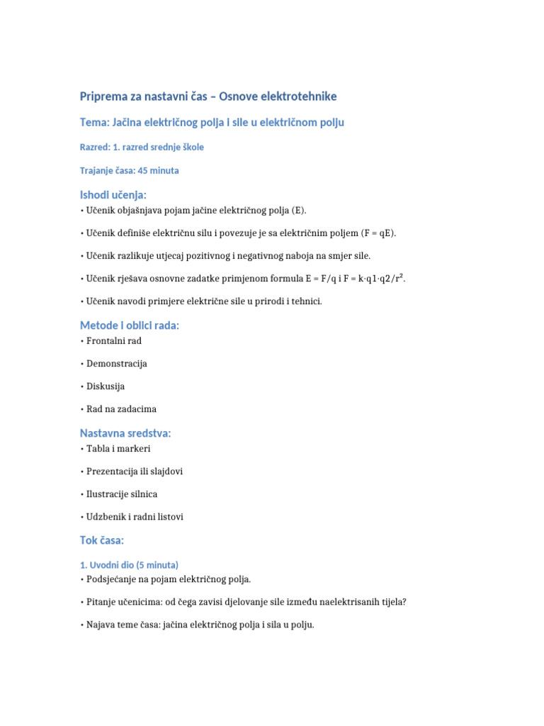 Priprema Jacina Polja Sila | PDF