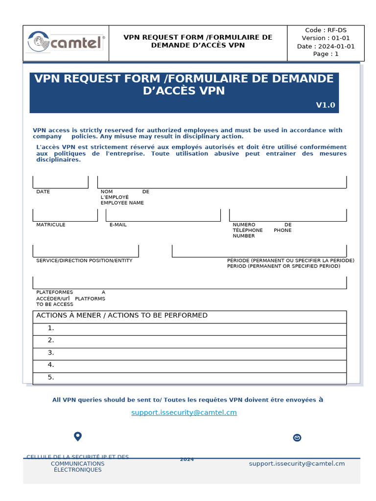 2024-Camtel Staff VPN Request Form | PDF