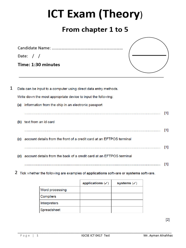 ICT Test From Chapter 1-5 | PDF