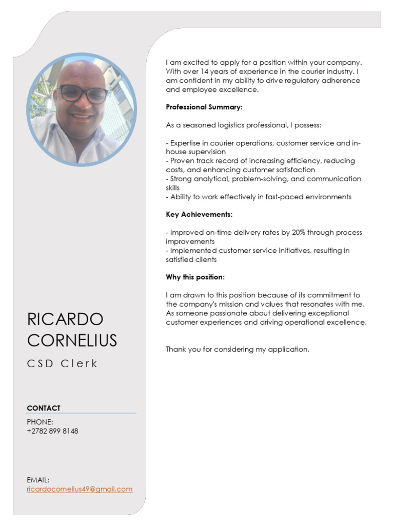 Cover Letter - R Cornelius New | PDF