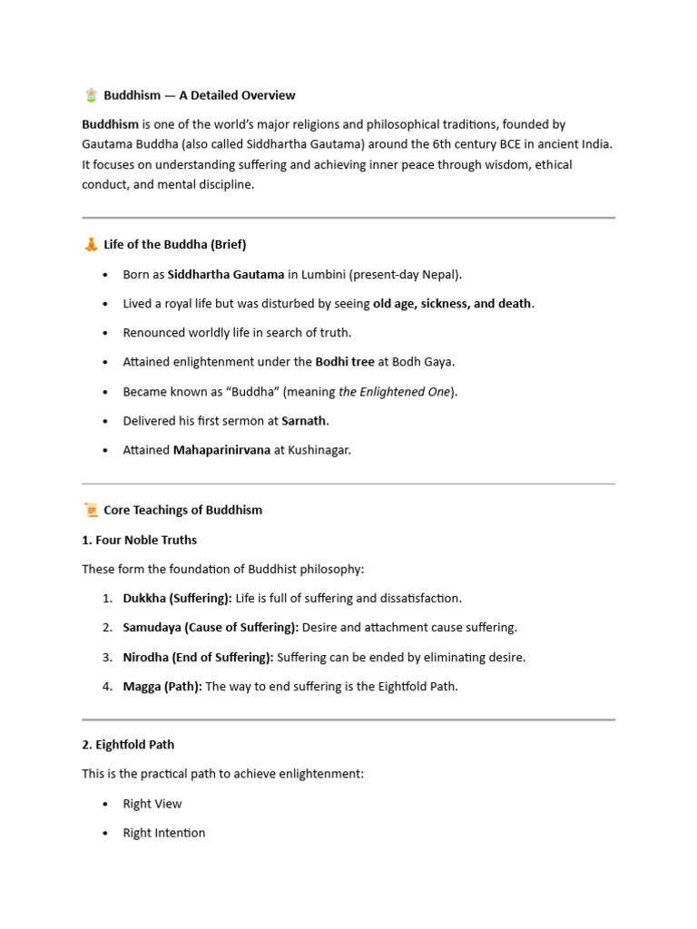Buddhism a Detailed Overview | PDF | Noble Eightfold Path | Four Noble ...