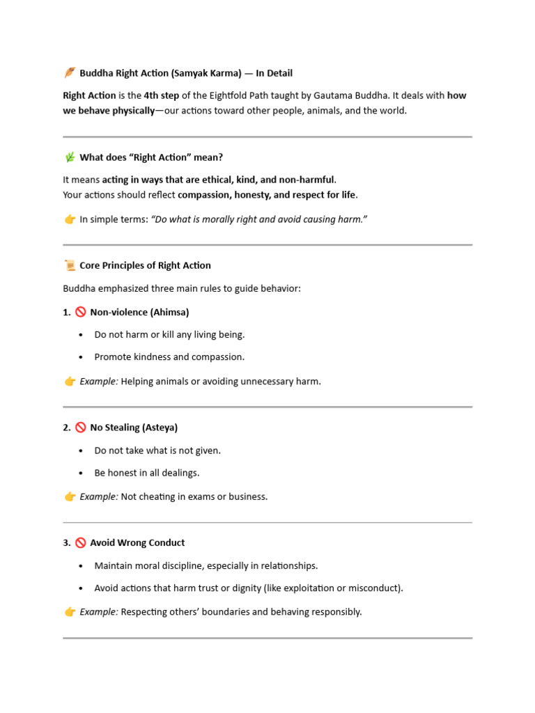 Buddha Right Action Samyak Karma in Detail | PDF | Noble Eightfold Path ...