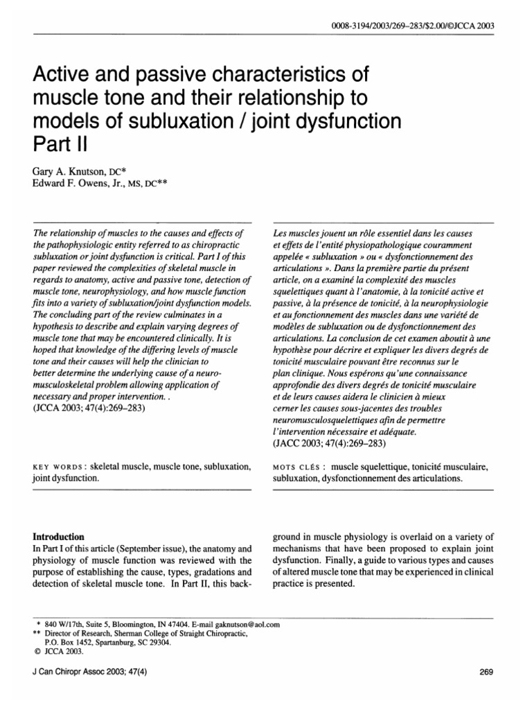 Muscle Tone Subluxation Jcca00004-0031 | PDF | Skeletal Muscle | Motor ...