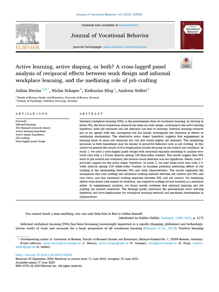 Work Design Mediating Role Job Crafting 2023 | PDF | Self Efficacy ...