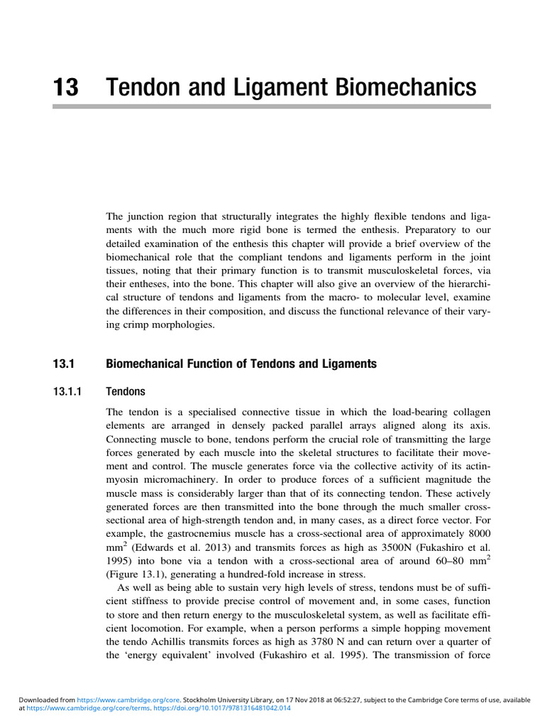 13 Tendon and Ligament Biomechanics 10.1017@9781316481042.014 | PDF ...