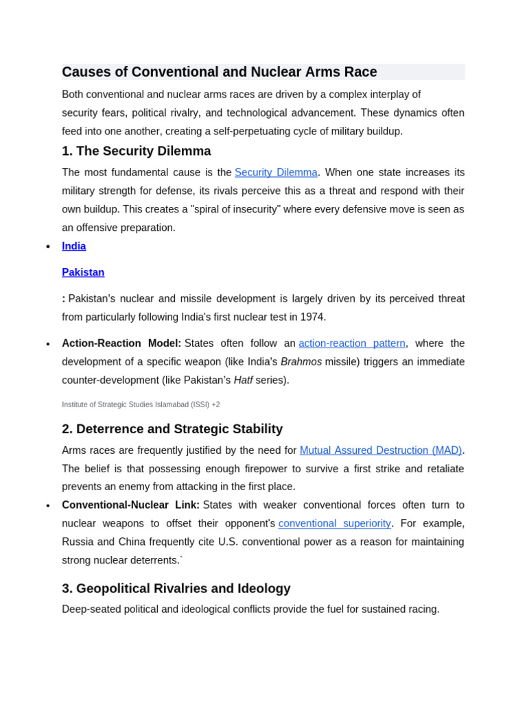 Causes of Conventional and Nuclear Arms Race | PDF | Mutual Assured ...