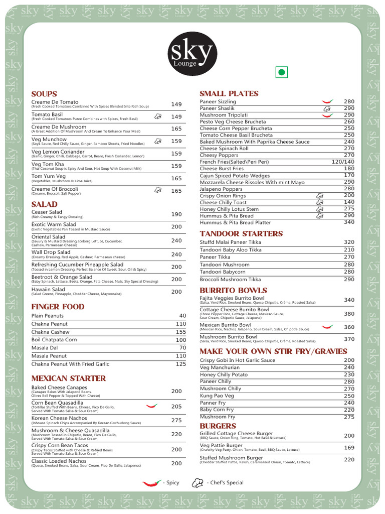 Sky Menu Card | PDF | Salad | Burrito