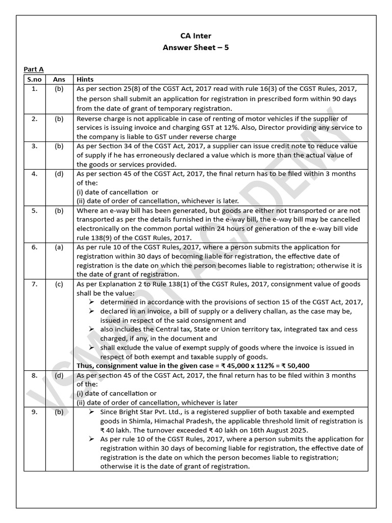 Answer Sheet 5_CA INTER | PDF | Receipt | Invoice