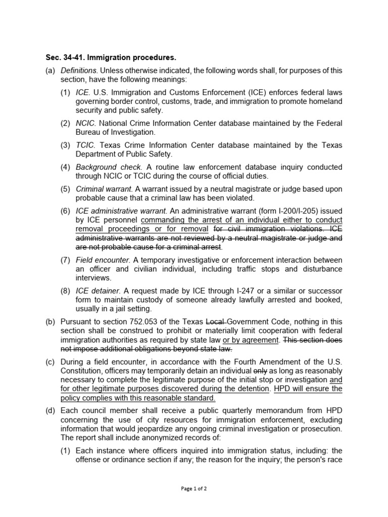 Section 34-41 Amendment Blackline | PDF | Arrest | Arrest Warrant