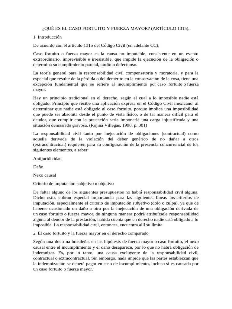Qué Es El Caso Fortuito y Fuerza Mayor | PDF | Causalidad (Ley ...
