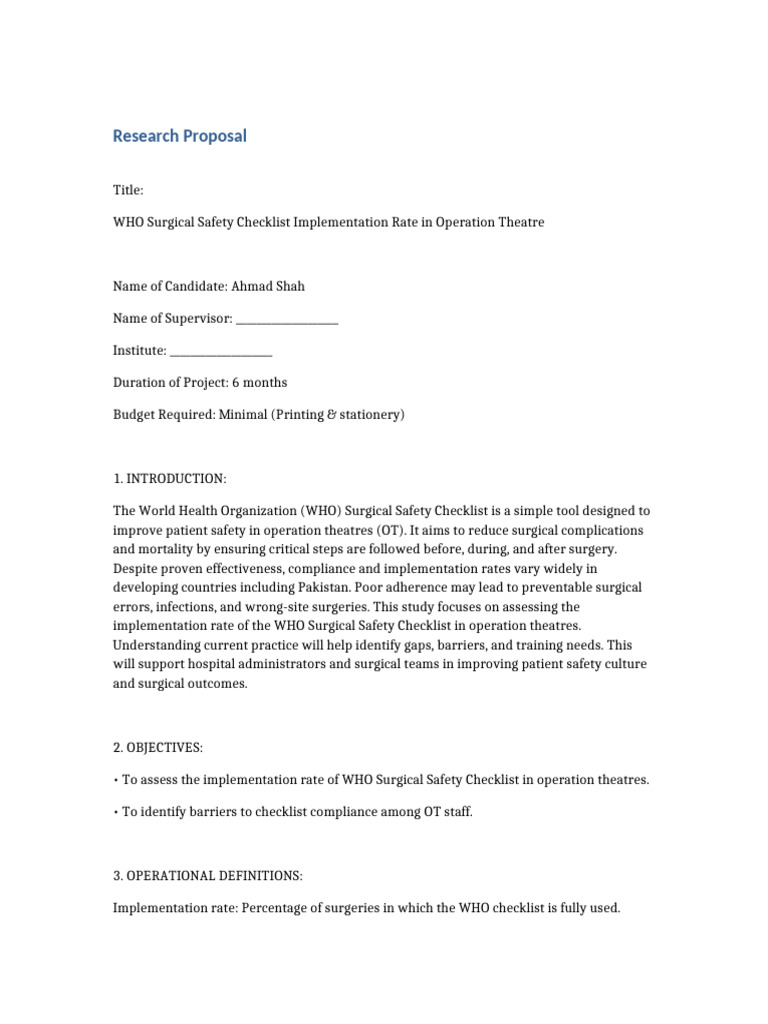 WHO Checklist Proposal | PDF