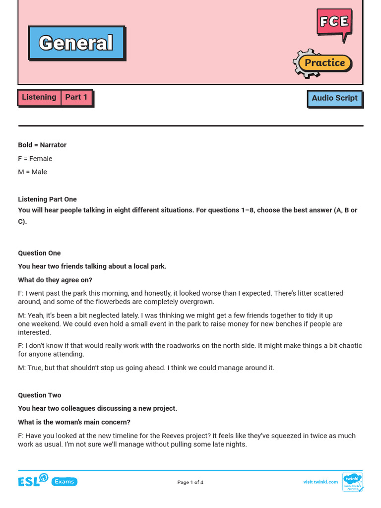 B2 First (FCE) - Listening Part 1 Audio Script | PDF | English As A ...