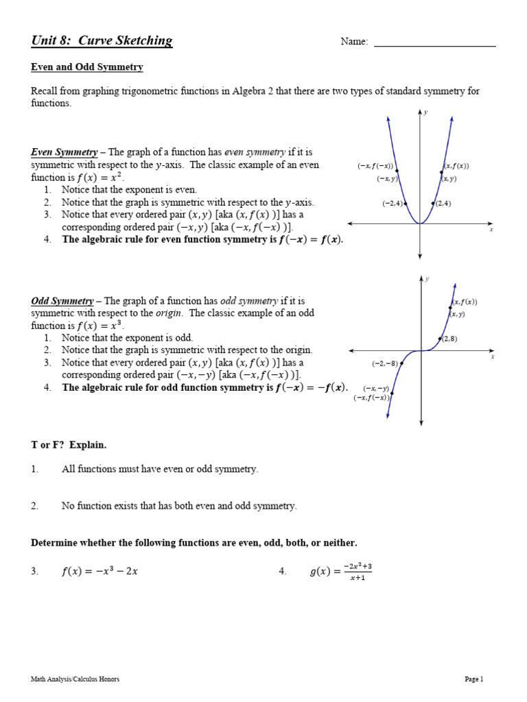 Unit 7 - Curve Sketching - Notes | PDF | Asymptote | Function (Mathematics)