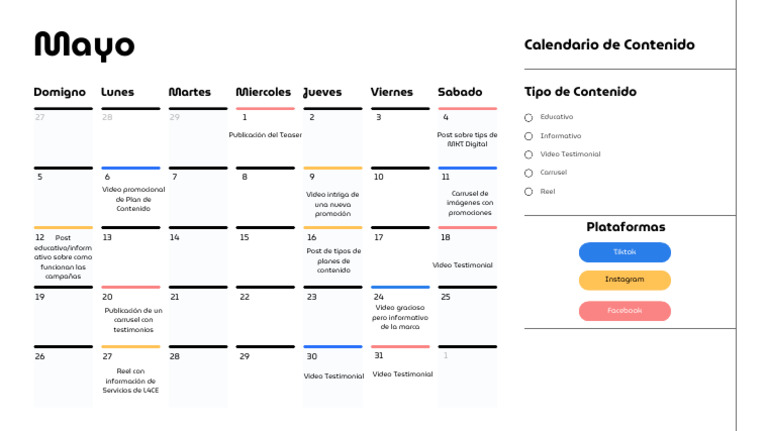 White Simple Creative Social Media Content Calendar | PDF