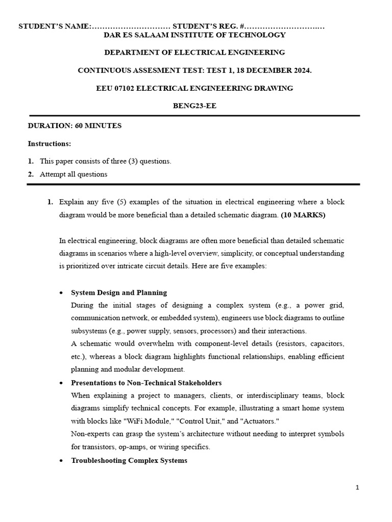 Test 1 Marking Scheme | PDF | System | Electrical Engineering