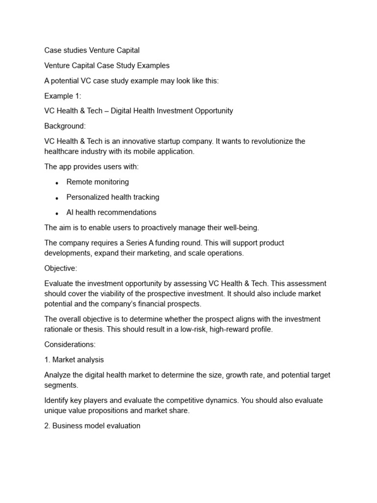 Case Studies Venture Capital | PDF | Venture Capital | Corporate Finance