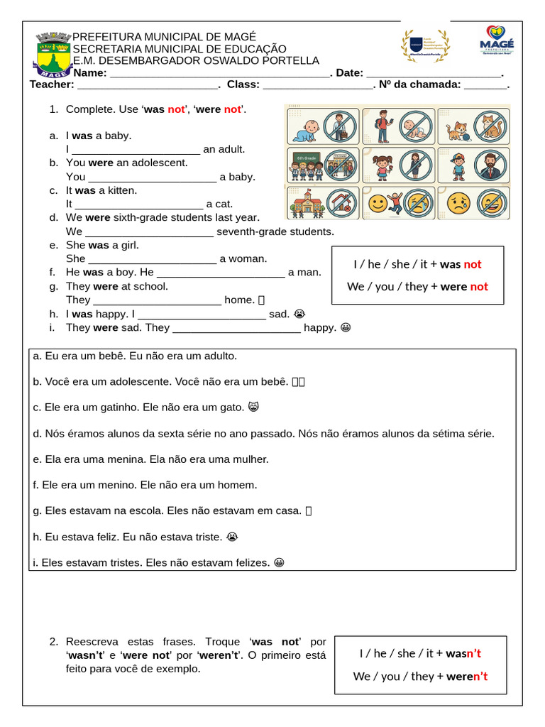 Past of Be Negative Long and Short Form PCD | PDF