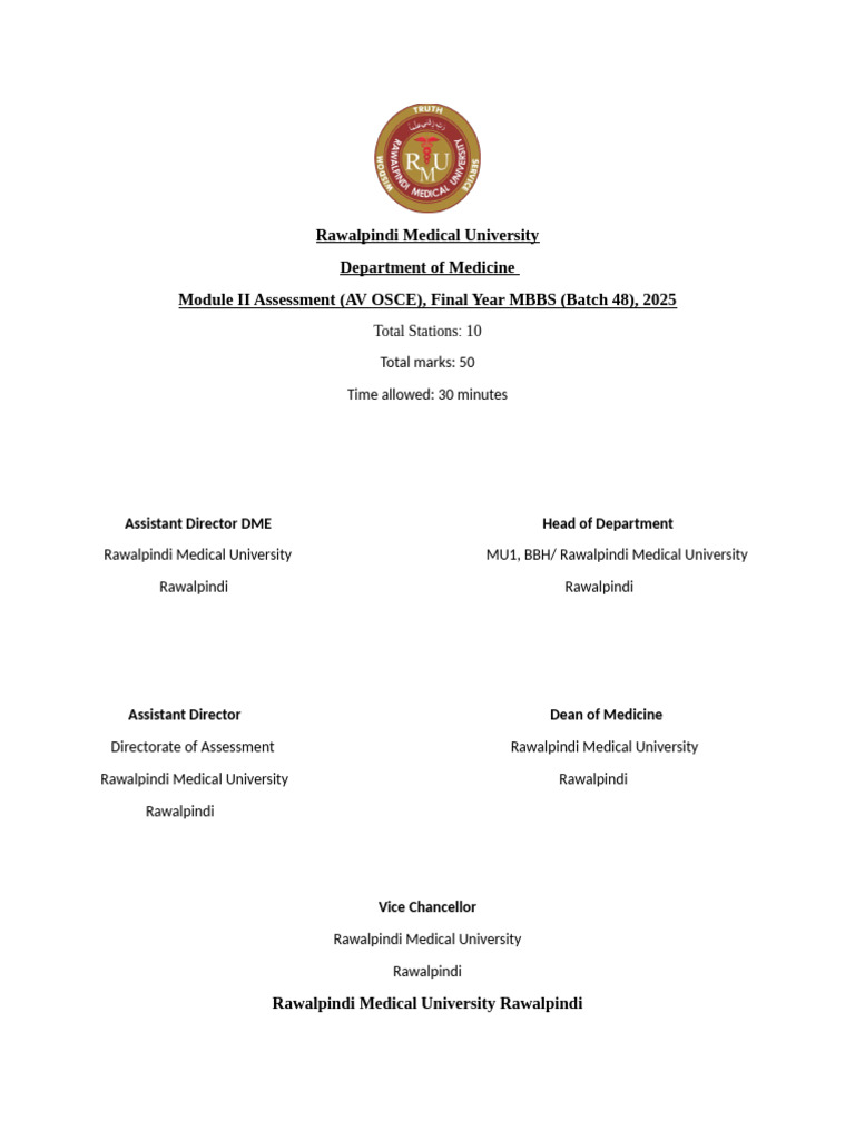 Module II AV OSCE + KEY (Medicine&Allied) AUG 2025 | PDF | Anemia ...