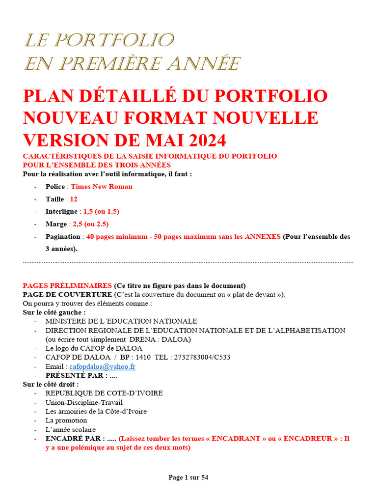 Portfolio Nouveau Format Nouvelle Version de Mai 2024 | PDF | Pédagogie ...