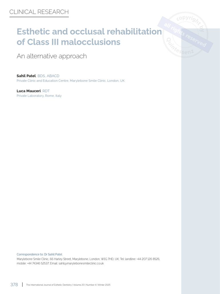 Patel 2025 Esthetic and Occlusal Rehabilitation of Class III ...