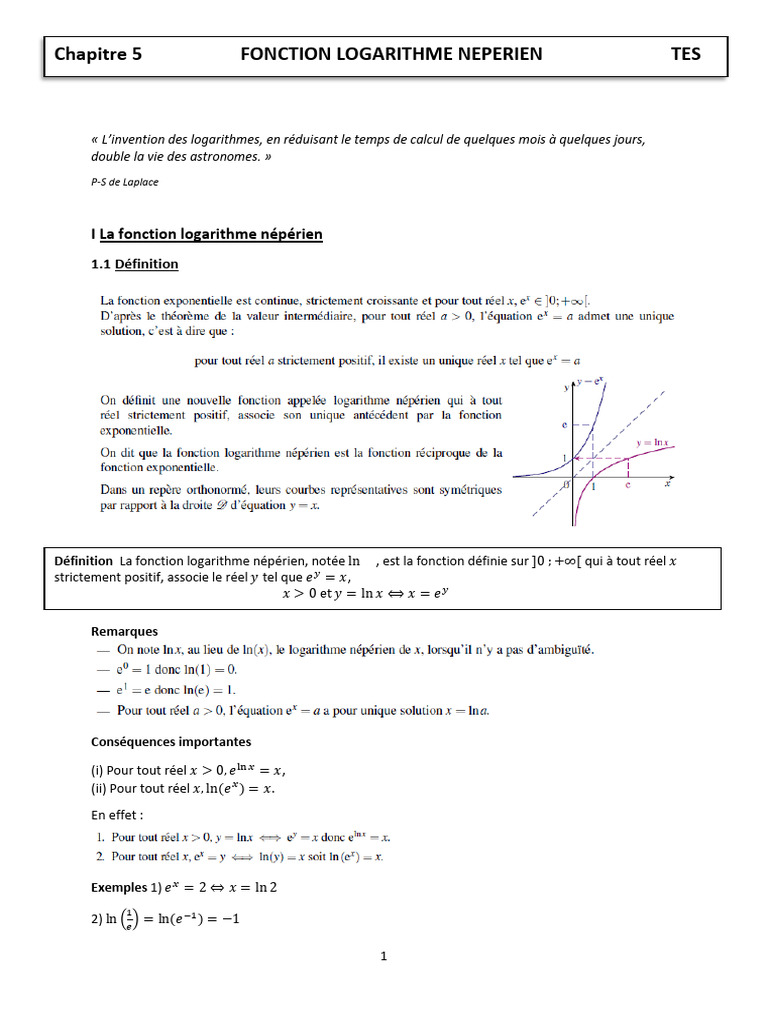 Cours Fonction Logarithme - Version Prof | PDF | Logarithme | Mathématiques