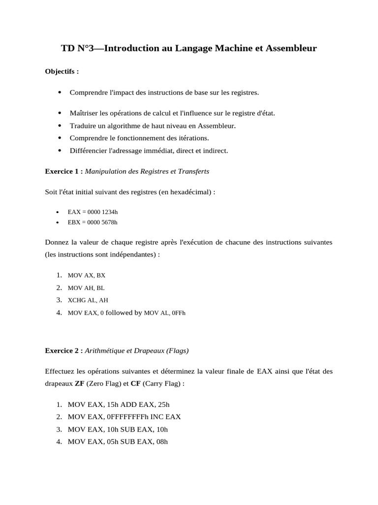 TD N°3 - Introduction Au Langage Machine Et Assembleur - OK | PDF