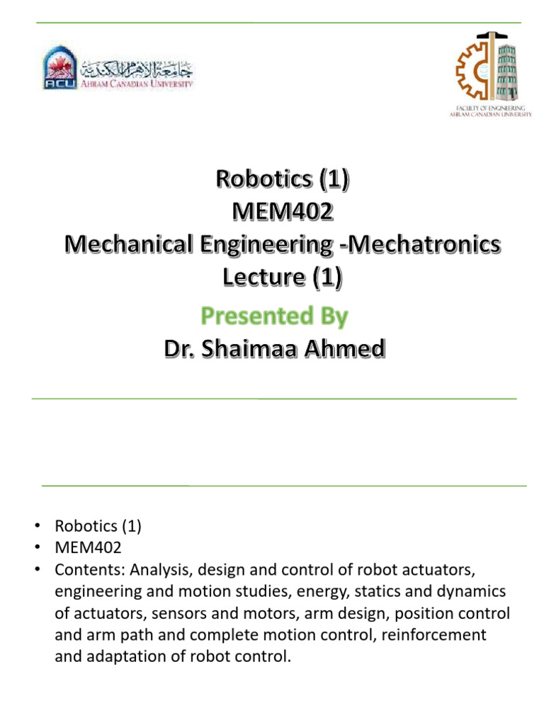 Robotics I Lecture 1 | PDF | Robot | Robotics
