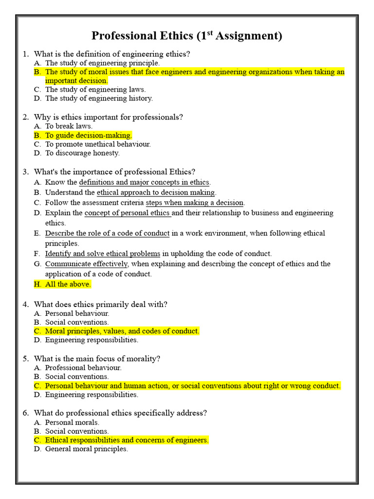 Professional Ethics Mcq | PDF | Morality | Value (Ethics)