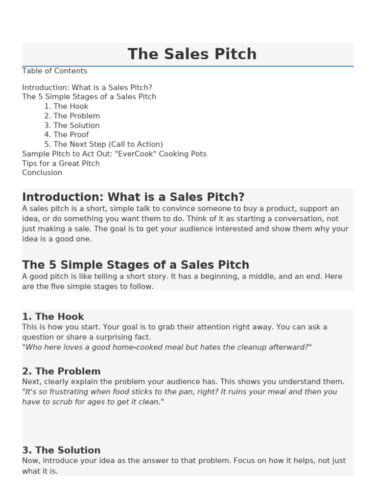 Sales Pitch Stages and Simple Script Report | PDF