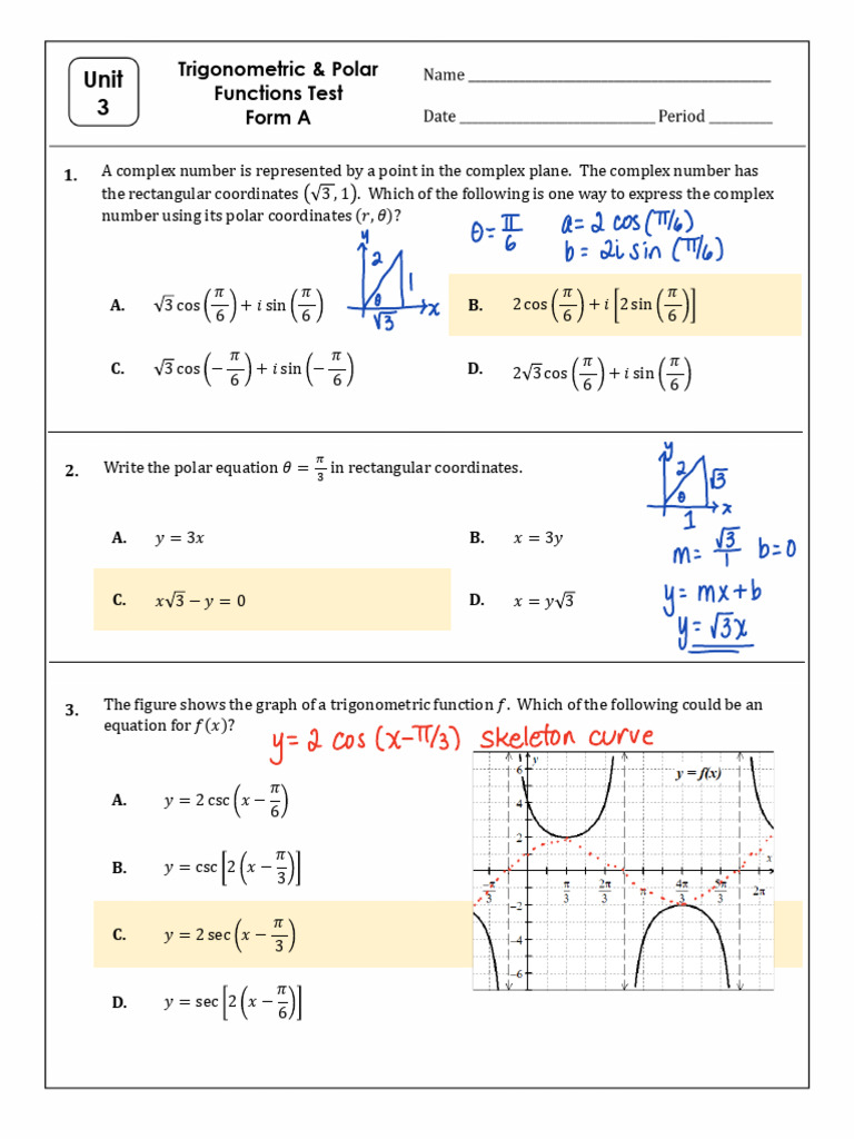 Test Unit 3 Form A Key | PDF | Mathematical Physics | Functions And ...