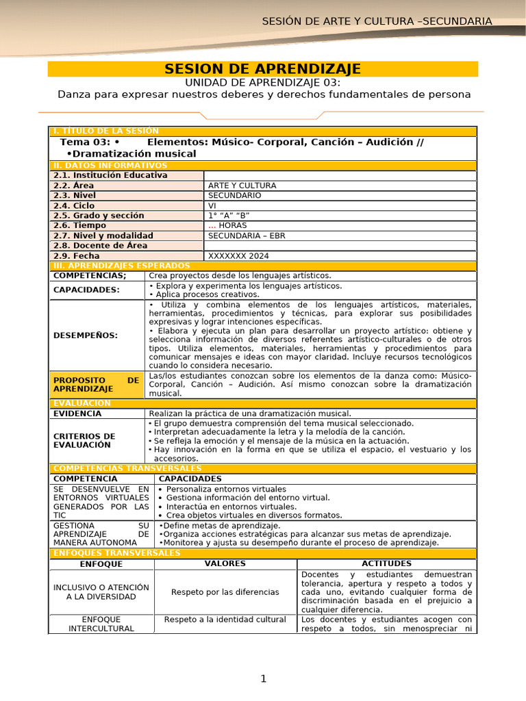 1° Sec. Sesion Actv 04. Arte y Cultura 2024 | PDF | Las emociones | Bailes