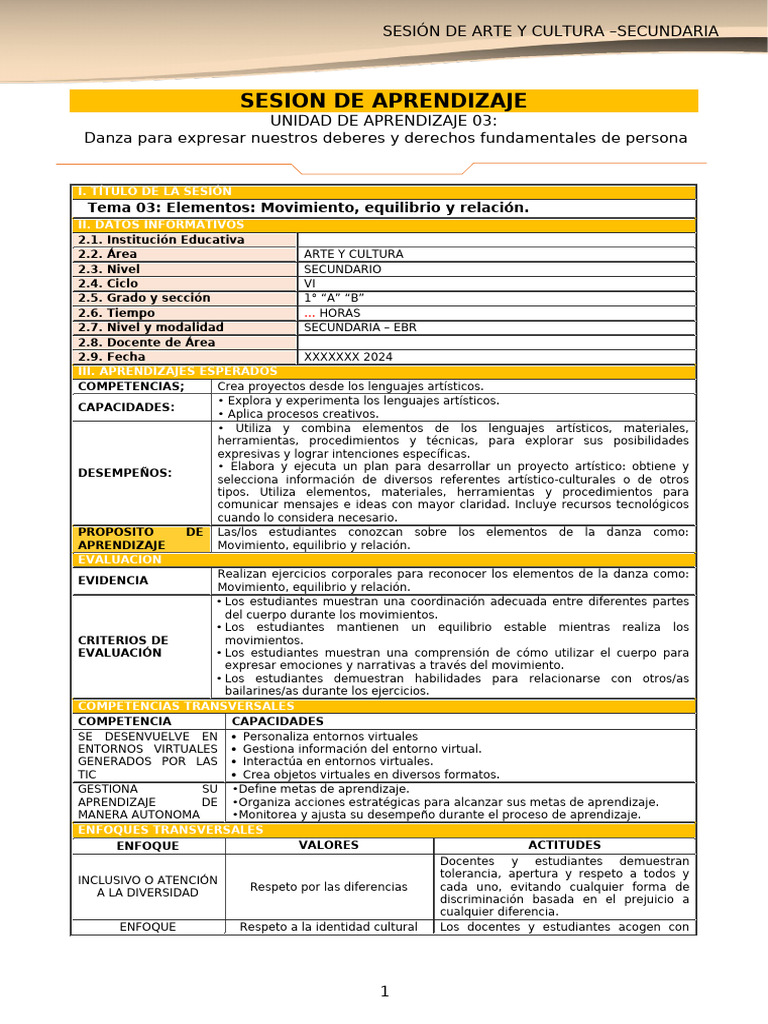 1° SEC. SESION ACTV 03. ARTE Y CULTURA 2024 (2) | PDF | Bailes ...
