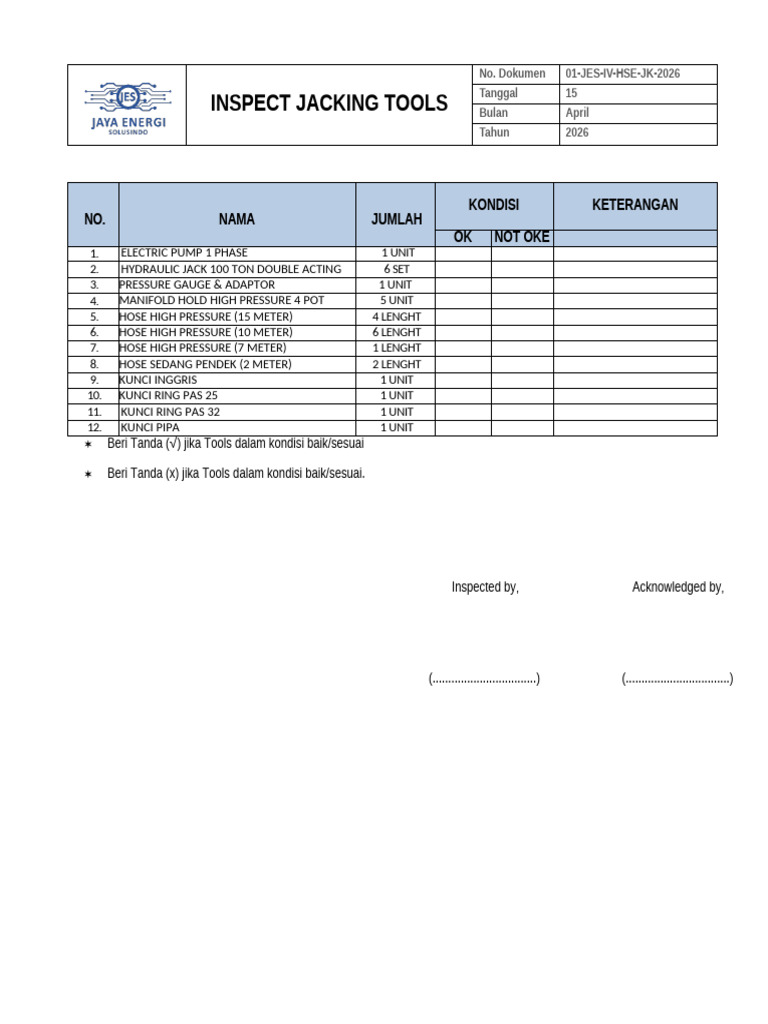 FORM Inspect Jacking Tools | PDF