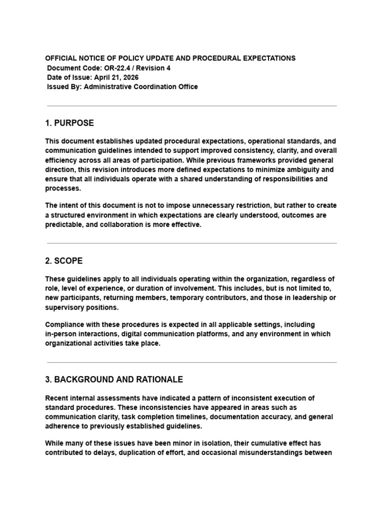 OFFICIAL NOTICE OF POLICY UPDATE AND PROCEDURAL EXPECTATIONS | PDF ...