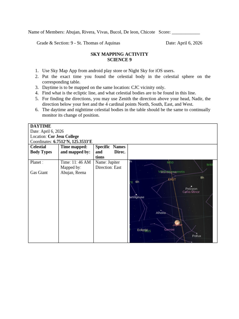 Group 2 Sky Mapping | PDF | Sky | Planets
