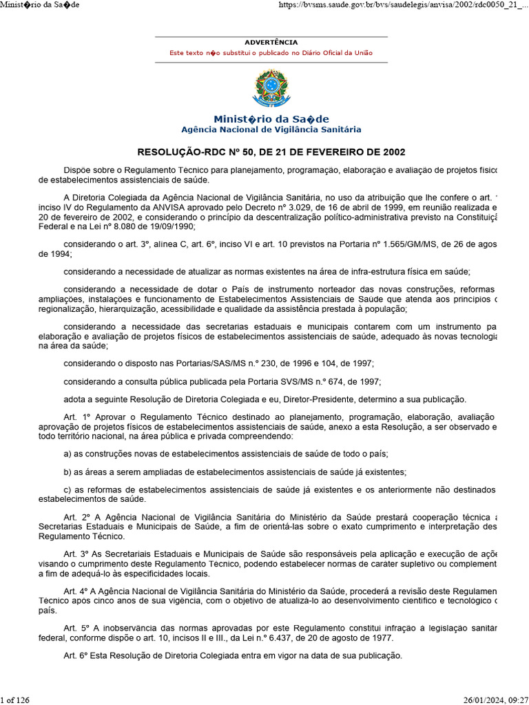 Anvisa - RDC 50 | PDF | Ar condicionado | Águas residuais