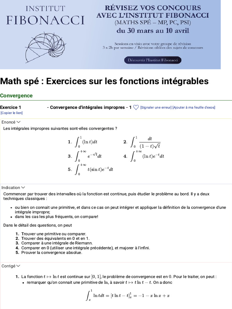 Bibmath - Exercices Sur Les Fonctions Intégrables | PDF | Limite ...