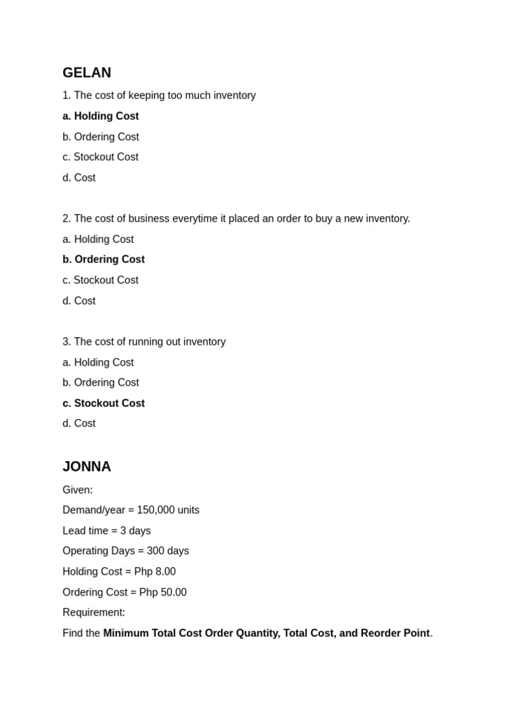 Inventory Model Questionnaires | PDF