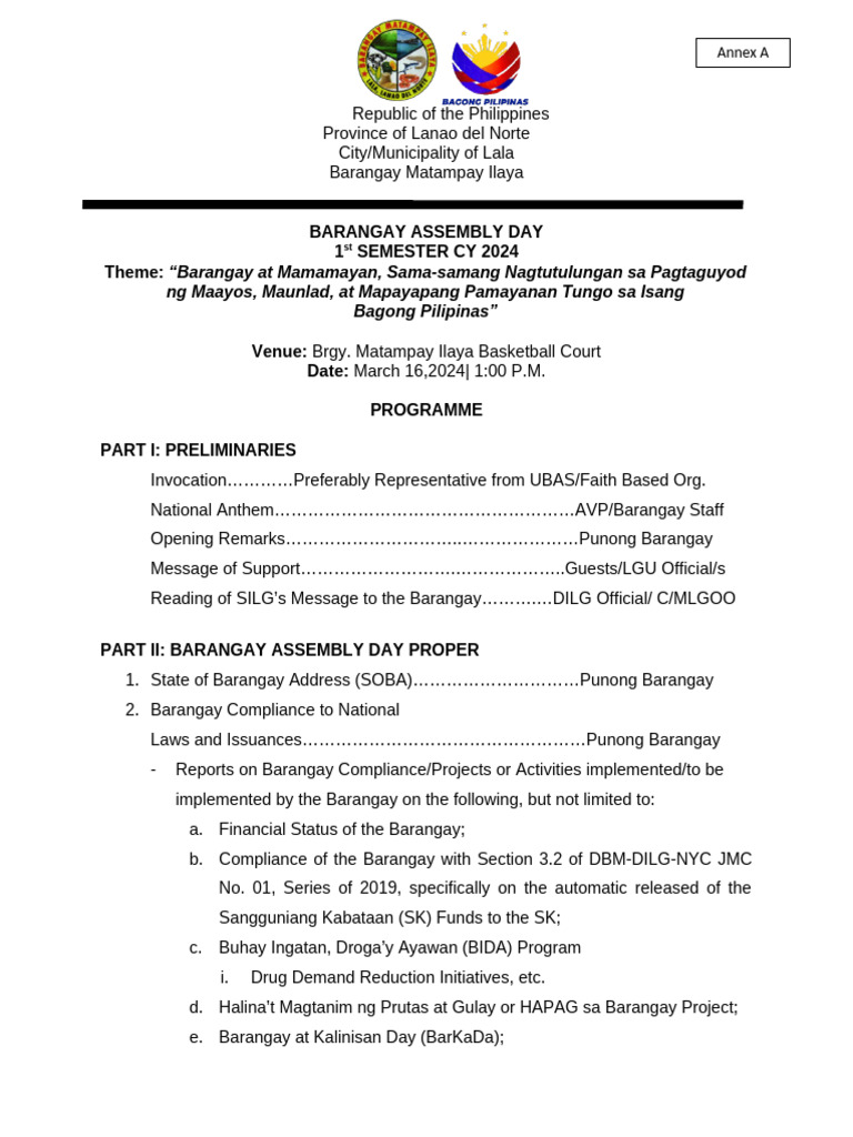Annexes a G I Barangay Assembly Day | PDF