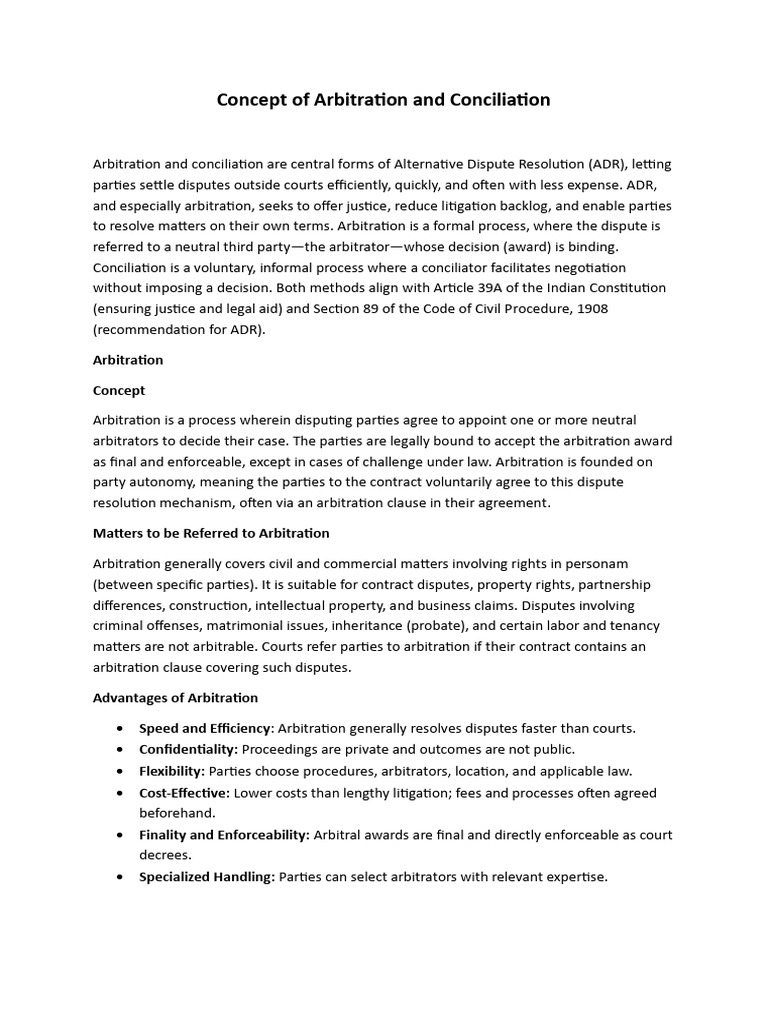 Arbitration and Conciliation notes (1) | PDF | Arbitration ...