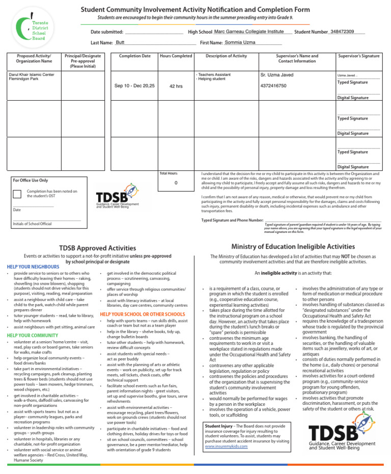 Community Involvement Activity Notification and Completion Form ...